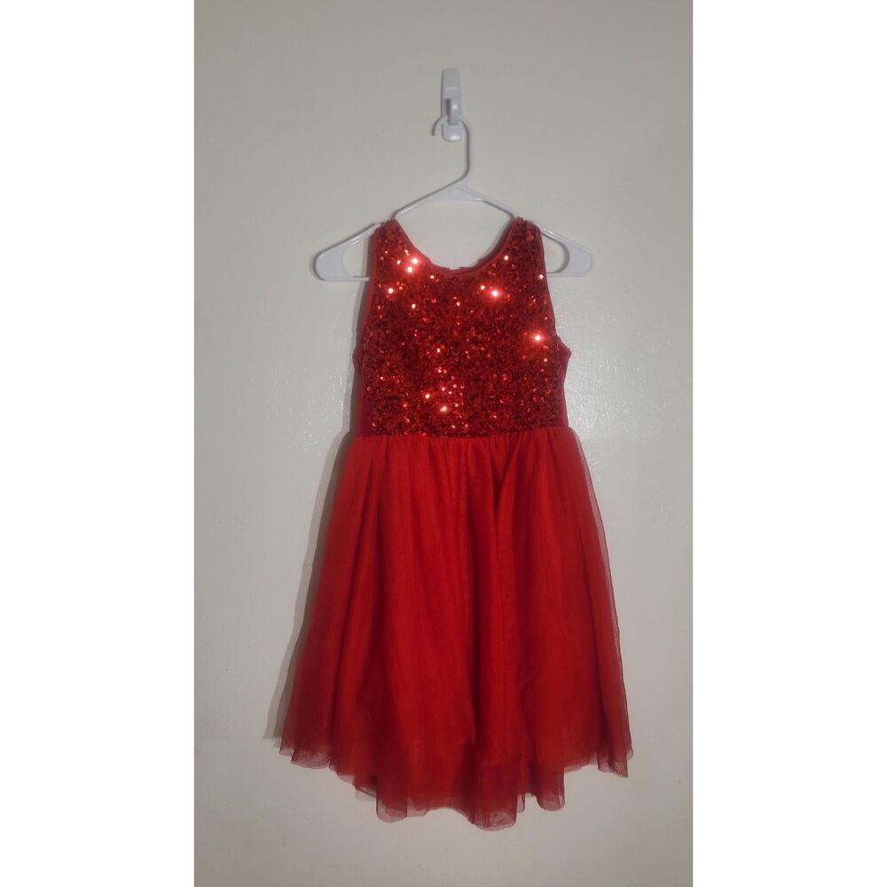 GUC Cat & Jack Girl’s Holiday Red Dress With Sequins and Tulle sz L 10/12